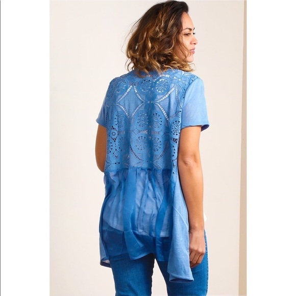 NWT Forgotten Blue Grace Crochet Open Cardigan M - Picture 2 of 6